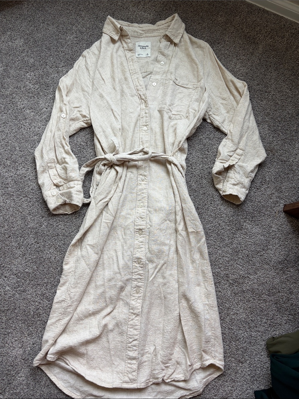 Abercrombie & Fitch Neutral Oatmeal Button-Up Shirt Dress